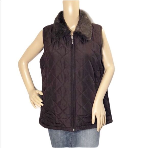 Carolyn Taylor Quilted Puffer Vest Faux Fu… - Picture 1 of 8